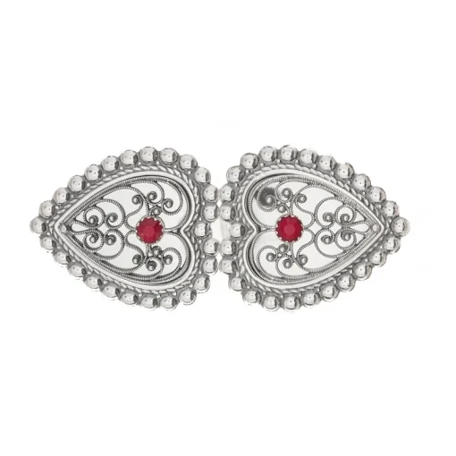 Hårpynt nr. 40 oksydert med rød sten