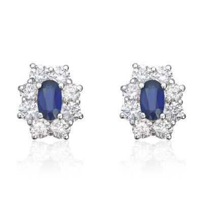 Øredobber i hvitt gull, Rosett Safir og Diamanter 1 ct