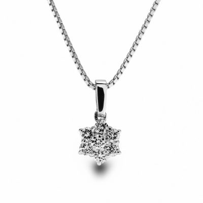 Anheng i hvitt gull, Rosett med diamant 0,50 ct SI - 9,1 mm