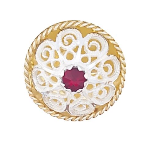 Halsknapp nr. 40 lys forgylt med rød stein