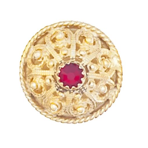 Halsknapp nr. 27 forgylt med rød stein