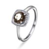 Rosettting i hvitt gull, Røkkvarts og Diamant 0.08ct (WSI)