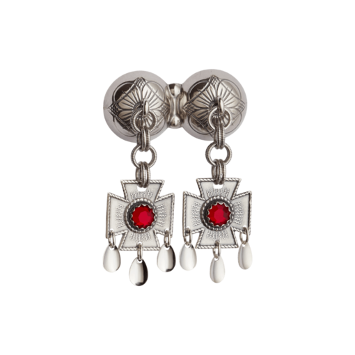 Halsnål nr. 45 oksydert med røde stener