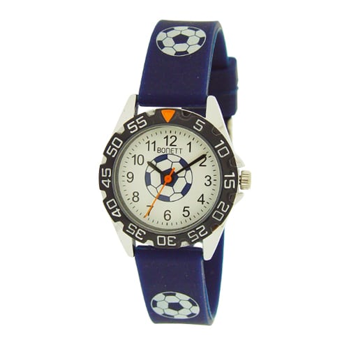 Bonett gutteur fotball hvit skive blå rem