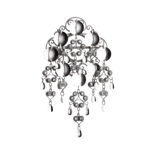 Skålsølje til Nordlandsbunad i oksidert sølv med heng, 6 cm bred og 11 cm lang, Sylvsmidja 149100