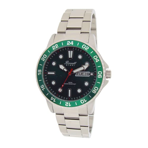 Bonett herreur stål grønn skive lenke 10atm