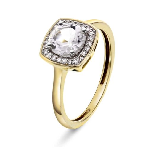 Ring i gull, Hvit Topas og Diamant 0.08ct (WSI)