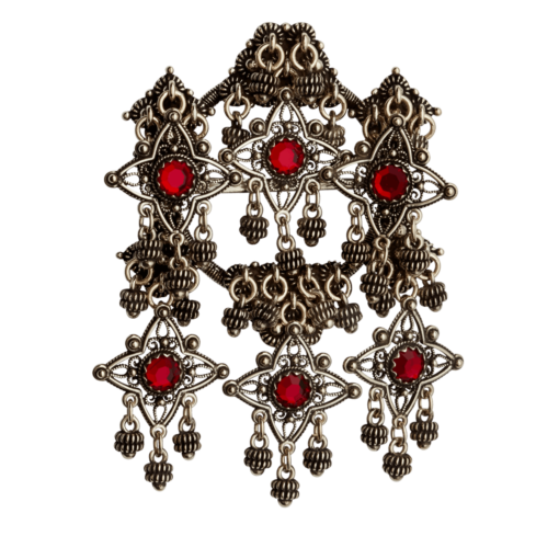 Bøheradsring gammelforgylt med røde stener