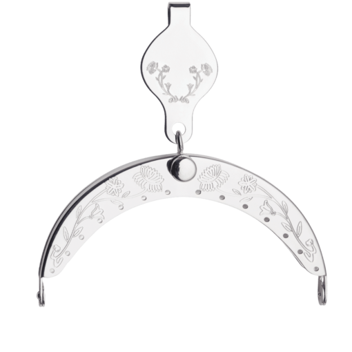 Forsølvet veskelås til Nordlandsbunad med blomstermotiv, 13,2 cm bred, Sylvsmidja 533416