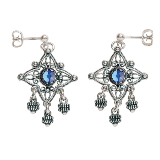 Ørepynt nr. 24 med oksydert med blå stein