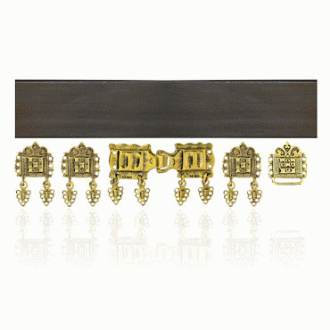 Bunadbelte sort skinn  komplett med g.forgylt sølv