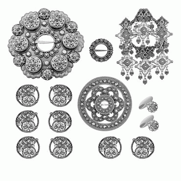 Bunadsølv pakke beltestakk nr. 5 oksydert
