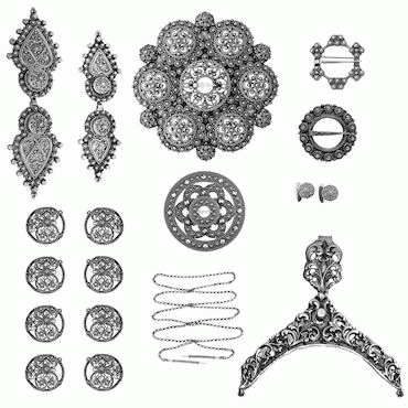 Bunadsølv pakke Vest-Telemark nr. 4 oksydert