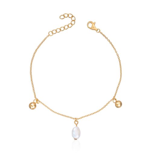 Armbånd med kuler og perle i forgylt sølv