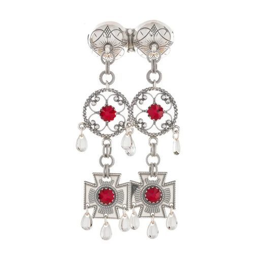 Halsnål nr. 72  oksydert med røde steiner