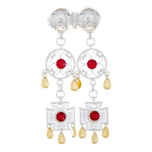 Halsnål nr. 72  lys forgylt med røde steiner