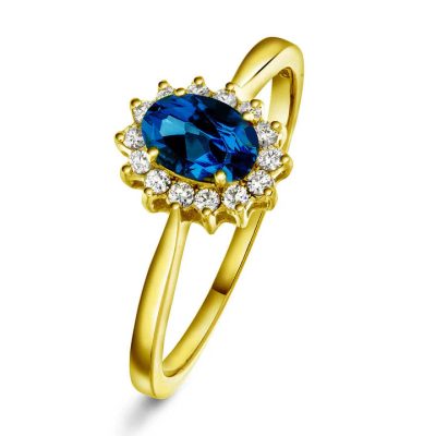 Ring i gult gull med diamant og safir 0,14 ct WSI