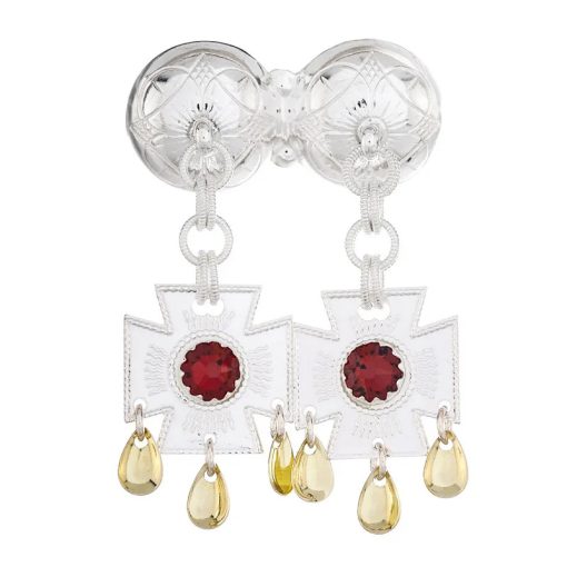 Halsnål nr. 42 lys forgylt med røde steiner