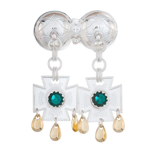 Halsnål nr. 42 lys forgylt med grønne steiner