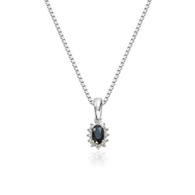 Anheng i hvitt gull, Rosett safir og diamant 0,034 ct