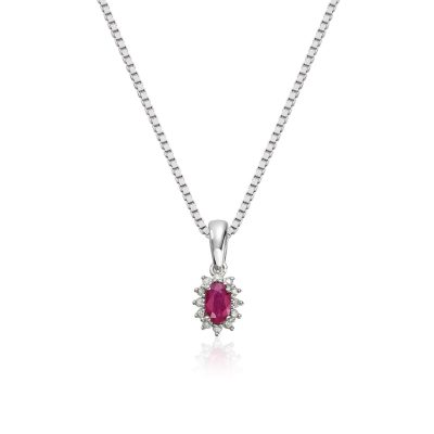Anheng i hvitt gull, Rosett rubin og diamant 0,034 ct