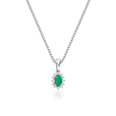 Anheng i hvitt gull, Rosett smaragd og diamant 0,034 ct