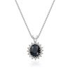 Anheng i hvitt gull, Rosett med sort safir og diamanter 0,08 ct - H: 14,5 mm