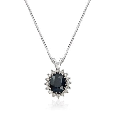 Anheng i hvitt gull, Rosett med sort safir og diamanter 0,08 ct - H: 14,5 mm