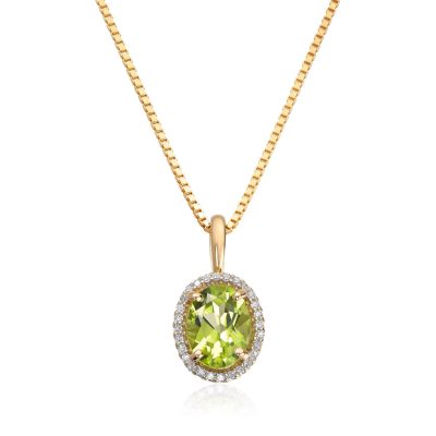 Anheng i gull, Peridot og Diamanter 0.16ct - H: 10,8 mm
