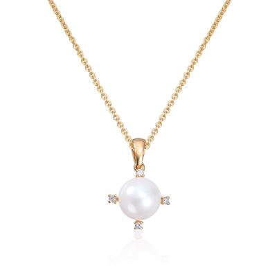Perleanheng i gull, 0.04ct Diamant - 7 mm