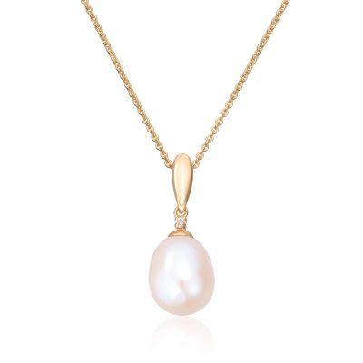Anheng gult gull med perle og 0,015ct WSI