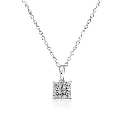 Anheng i hvitt gull, Kvadratisk pavé, 16 diamanter 0.05 ct - 6,5 mm