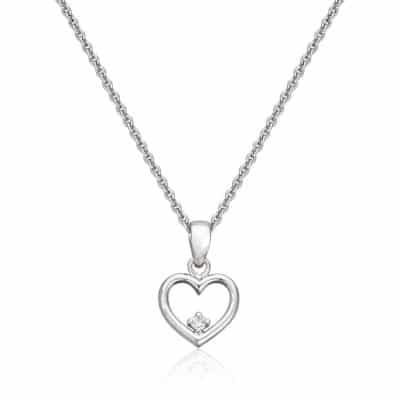 Anheng hjerte med diamant i 14k Hvitt gull