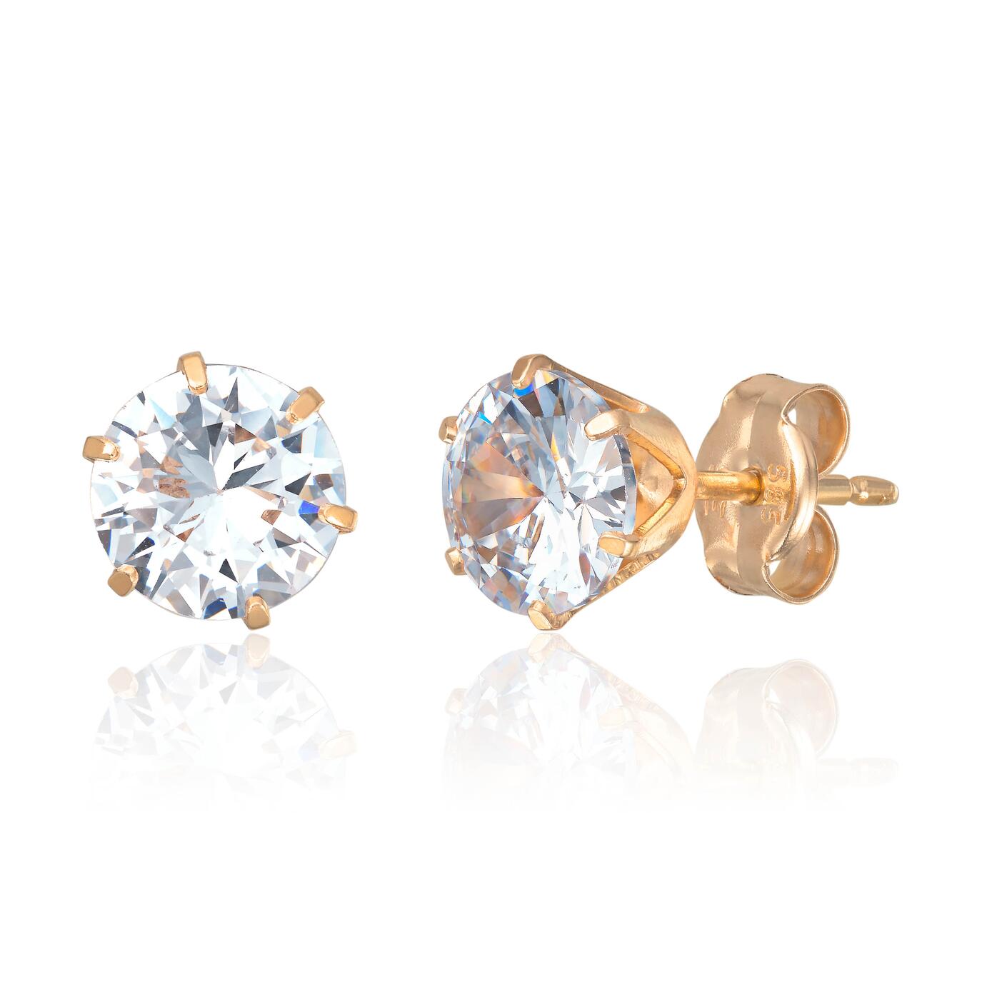 Øredobber i gull, Studs med Zirkonia - 6 mm