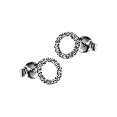 Ørepynt i hvitt gull, Sirkel med Diamanter 0,15 ct - 7,4 mm