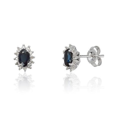 Øredobber i hvitt gull, Rosett safir og diamant 0,067 ct