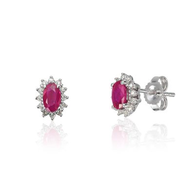 Øredobber i hvitt gull, Rosett rubin og diamant 0,067 ct