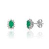 Øredobber i hvitt gull, Rosett smaragd og diamant 0,067 ct