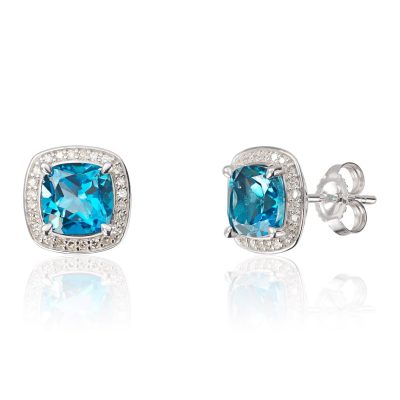 Øredobber i hvitt gull, Halo, Topas og diamant 0,13 ct