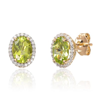 Øredobber i gull, Peridot og Diamanter 0.27t - H: 9,8 mm