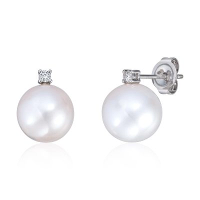 Perleøredobber i hvitt gull, Diamant 0.05ct - 8,5 mm