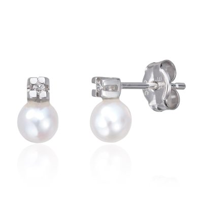 Perleøredobber i hvitt gull, Diamant 0,02ct - 4 mm