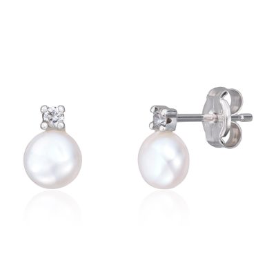 Perleøredobber i hvitt gull, Diamant 0,07ct - 5 mm