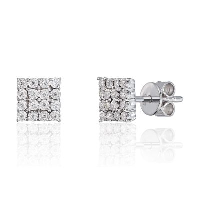 Øreringer i hvitt gull, Kvadratisk pavé, 16 diamanter 0.10 ct - 6,6 mm
