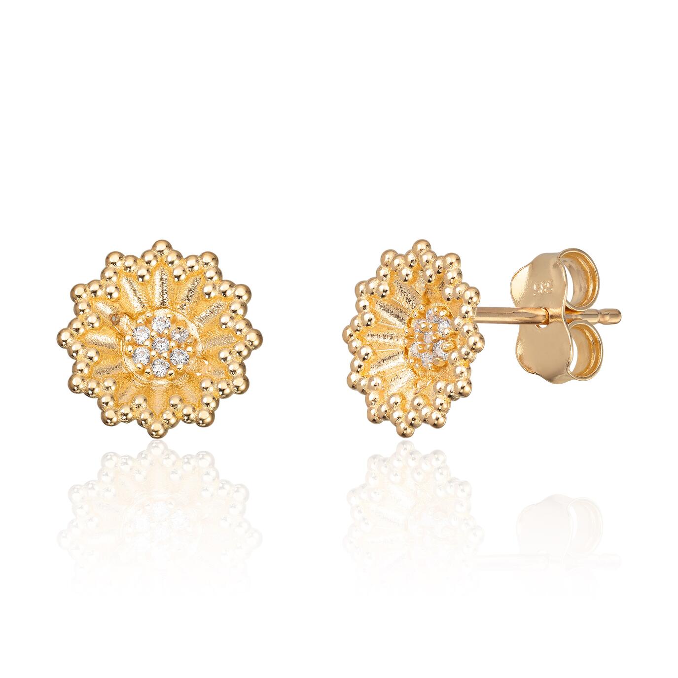 Øredobber i gull, Blomst, Zirkonia - 9,2 mm