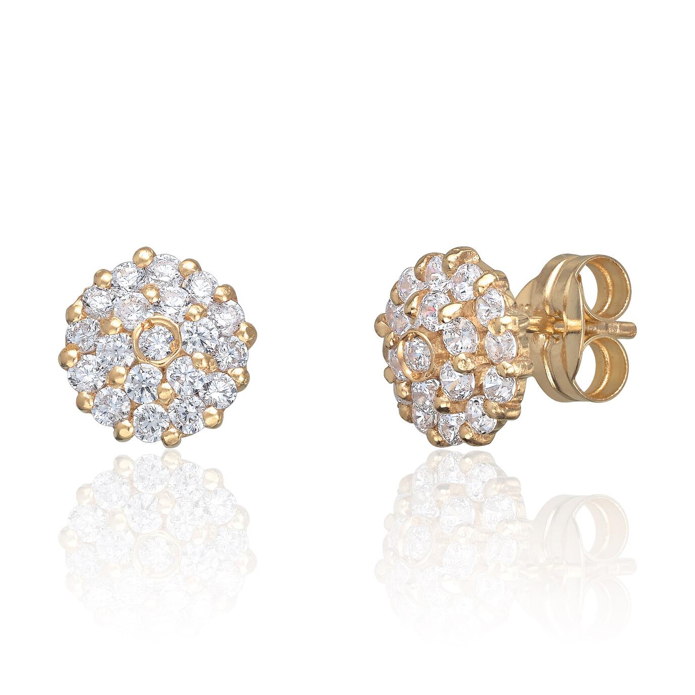 Øredobber i gull, Rosett med zirkonia - 8 mm