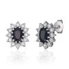 Øredobber i hvitt gull, Rosett med sort safir og diamanter 0,08 ct - 12,5 mm