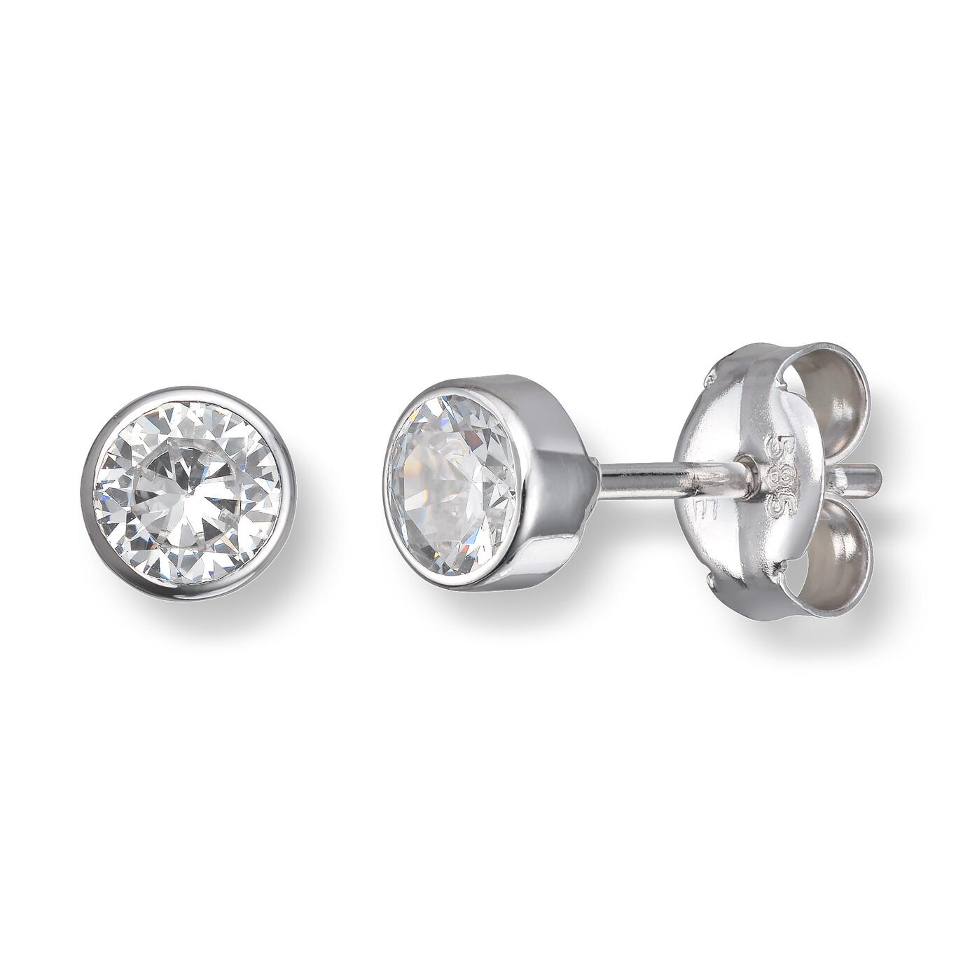 Øredobber i hvitt gull, Zirkonia - 4,3 mm