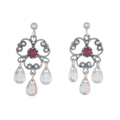 Ørepynt nr. 1, oks m/rød sten, for hull