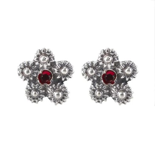 Ørepynt nr. 25, oksidert m/rød sten, for hull